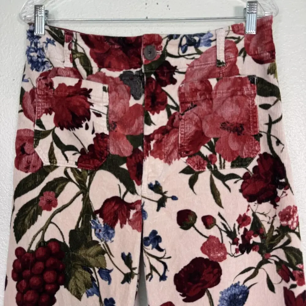 Anthropologie Maeve Colette Pants Womens 32 Floral Corduroy Crop Wide Leg Boho